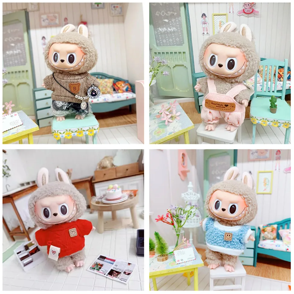 17cm Cute Mini Plush Doll'S Clothes Outfit Accessories For Korea Kpop Exo Labubu Idol Dolls Sweater Hoodie Clothing DIY Kid Gift