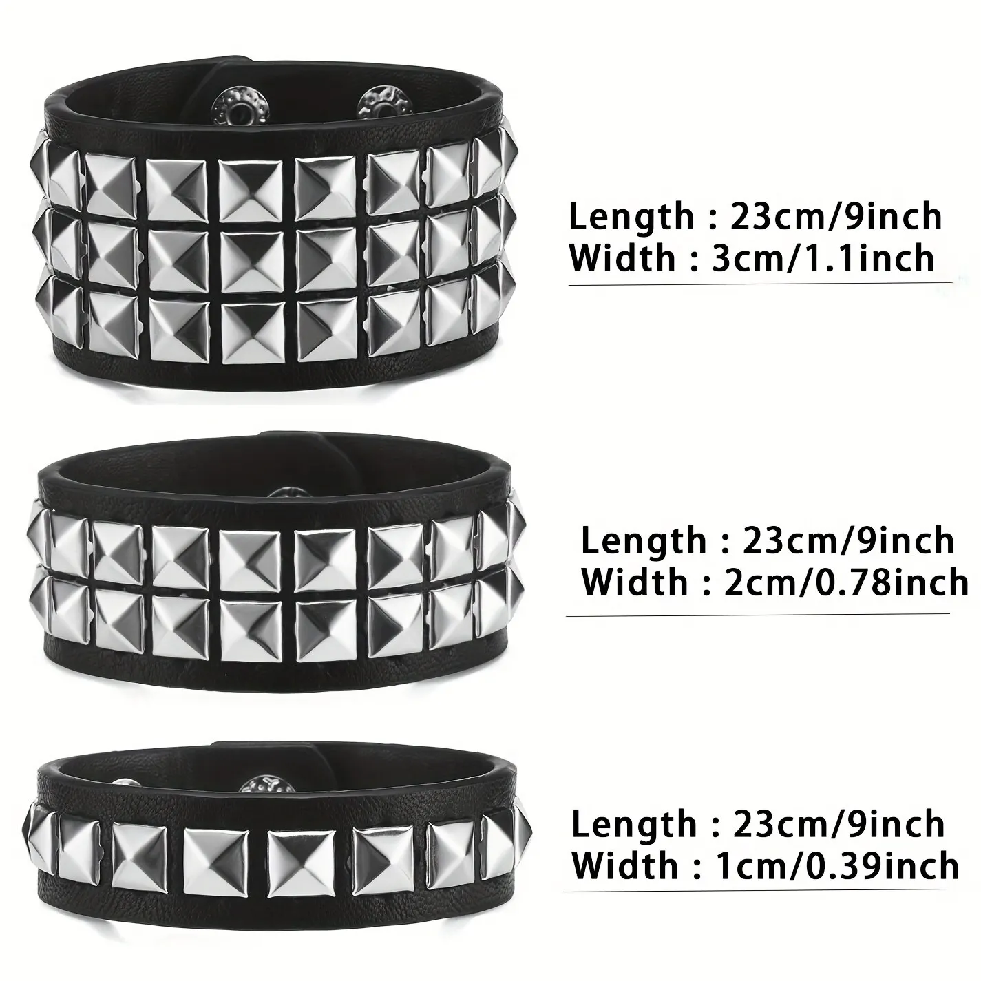 Y2K Wrist Fashion Square Bead Rivet Wrist Strap Personalized Retro Pyramid Punk PU Bracelet Belt Strap Suitable for Men Women