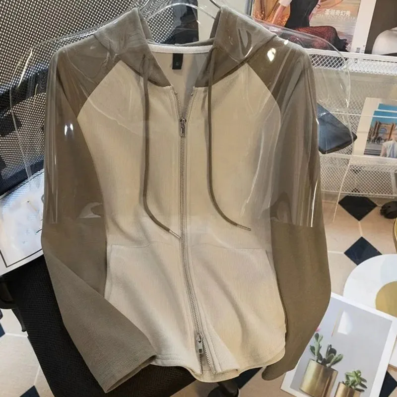 المرأة طويلة الأكمام حجم كبير 5xl مقنعين البلوز ربيع الخريف الإناث سترة هوديس السيدات رقيقة سستة معطف القمم