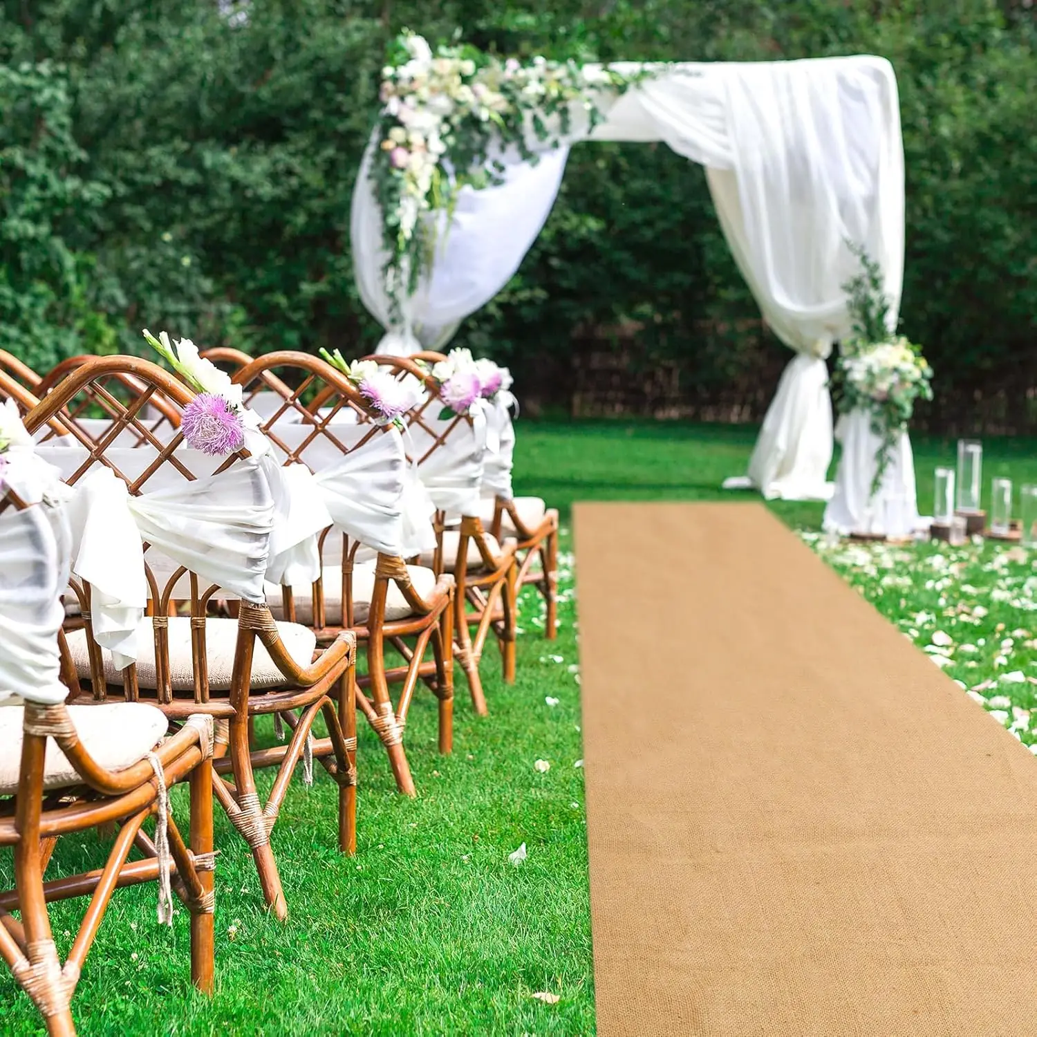 Jute-Hochzeits-Gangläufer mit Fransenrand, Zeremonie, Runway-Teppichrolle für drinnen und draußen, Hochzeit, Party, Brautparty – Detail 4
