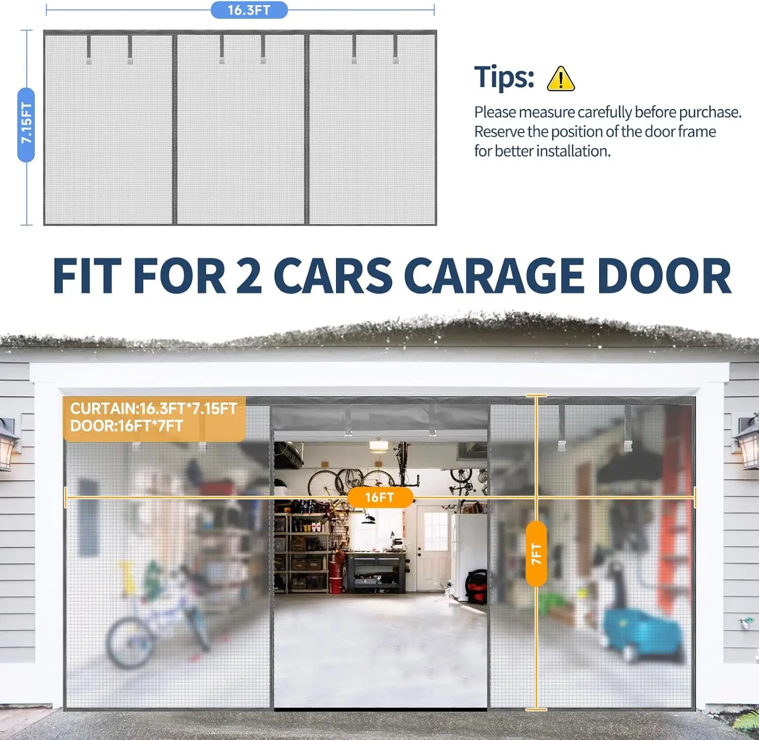 Garage Door Screen for 2 Car Garage,16X7Ft Heavy Duty Magnetic Garage Screen,Durable Nylon Screen Door Mesh,Tear-Resistant, P