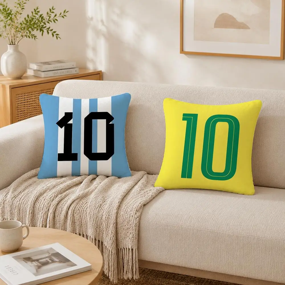Football Number 10 Logo Cushion Cover Plush Decorative Pillow Case With Hidden Zipper Cutecore Room Decor For Home