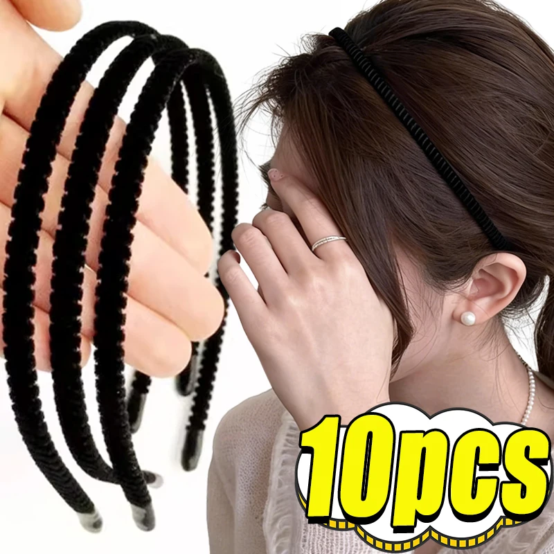 

10pcs Ultra Fine Hair Headband for Women Black Invisible Traceless Face Wash Headband Sports Hair Clips for Men Hair Accessories