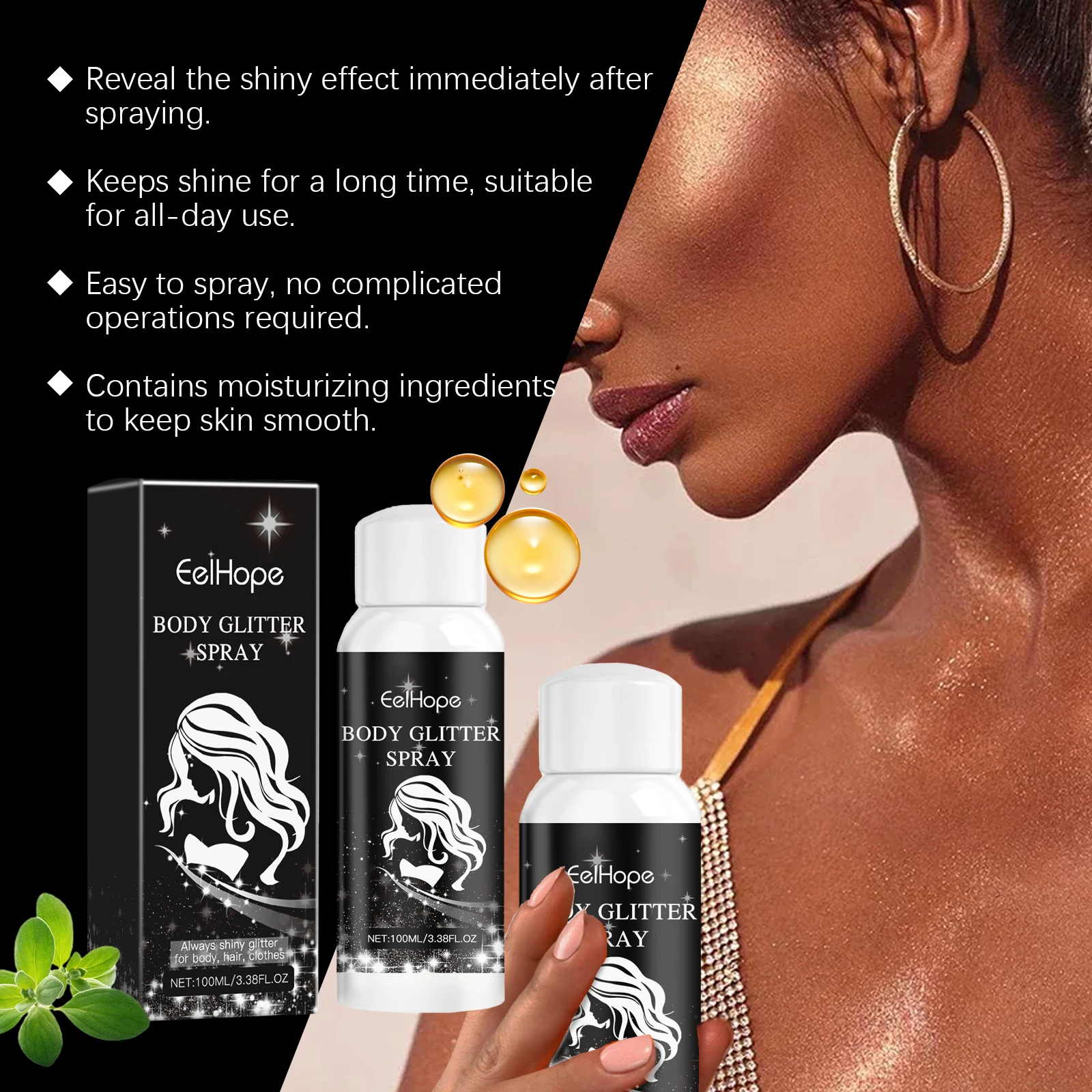 Body Glitter Spray Lightweight Makeup Fast Drying Long-Lasting Face Highlighter Mist  Multipurpose Gloss Long-Lasting Shimmer