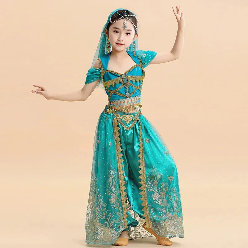 Halloween Princess Dress New Jasmine Princess Aladdin Divine Lamp Children's Set Indian Dance Girl Performance Dress