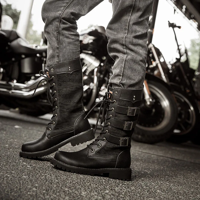 2025Men's Cowboy Boots High Top Inner Heightening Shoes High Breathable  Plus Size Shoes Casual Sneakers Motorcycle Boots