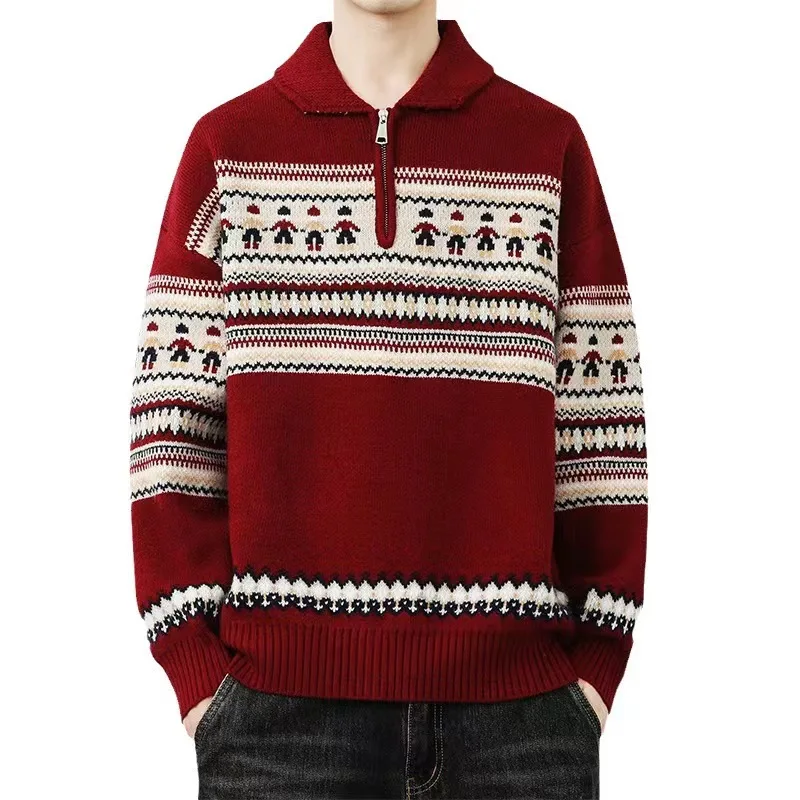 Vintage Christmas Sweater Men Women Zip Jersey Autumn Winter Knited Pullovers Fashion Man Winter Knitwear Christmas Clothing