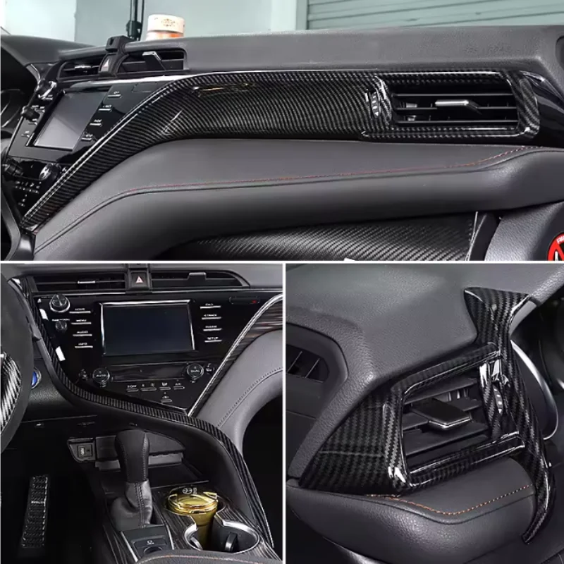 LHD For Toyota Camry XV70 70 2018-2023 Carbon Car Central Control Console Trim Strip Cover Sticker Accessories