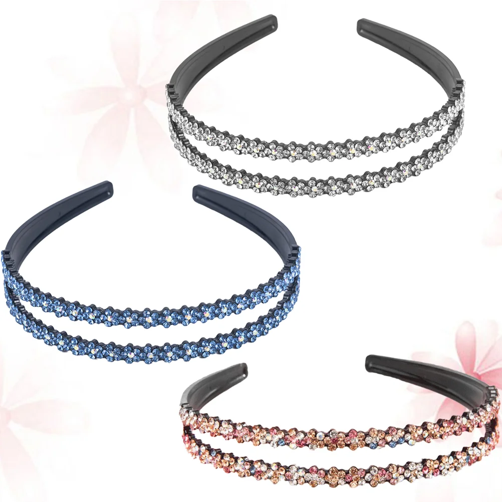 

3 Pcs Hair Bands Hairband Women Headband Girl Headgear Rhinestone Non-slip Hoop Miss