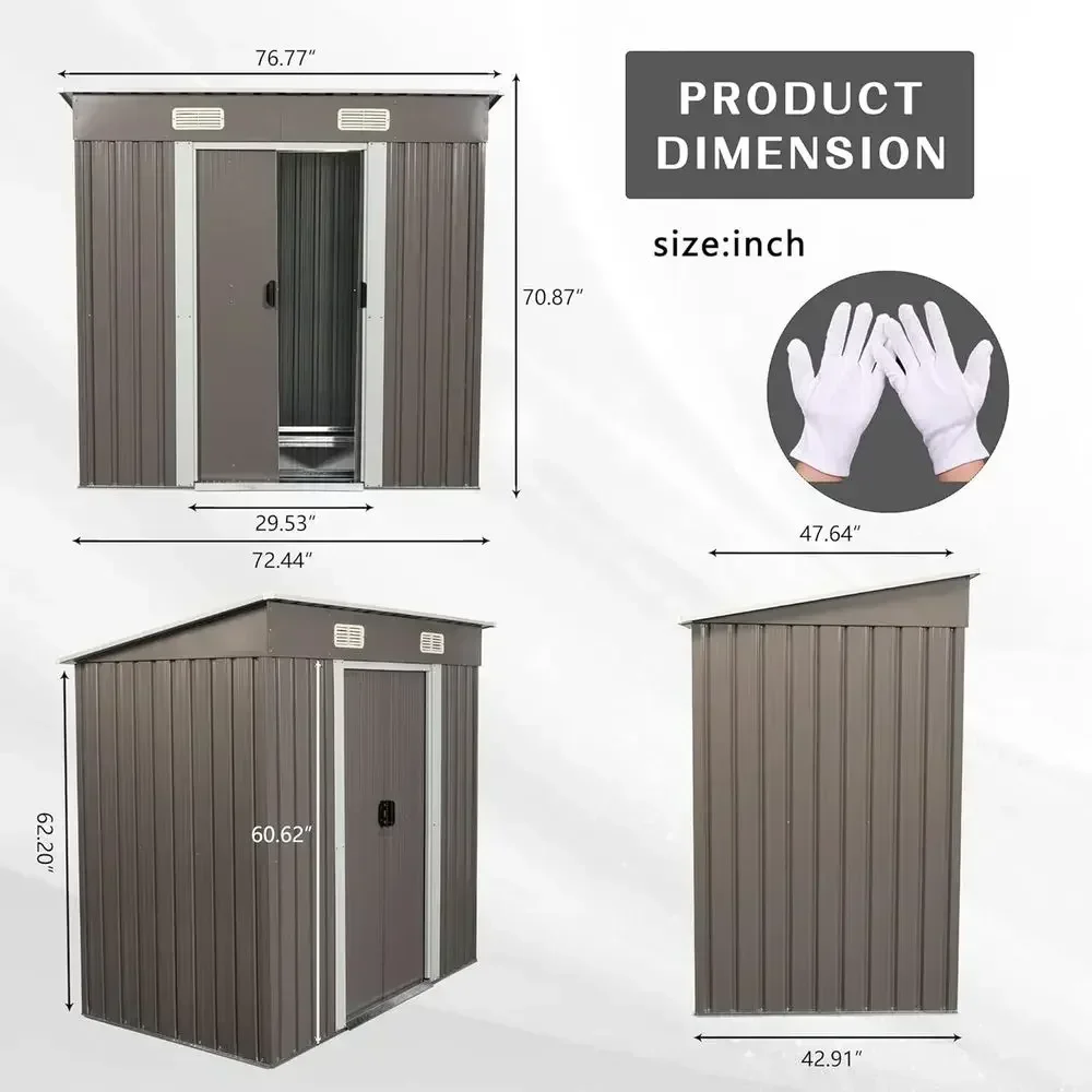 Gray 6.4x4t Outdoor Storage Shed with Metal Foundation and Sliding Door, Waterproof for Patio Lawn Backyard