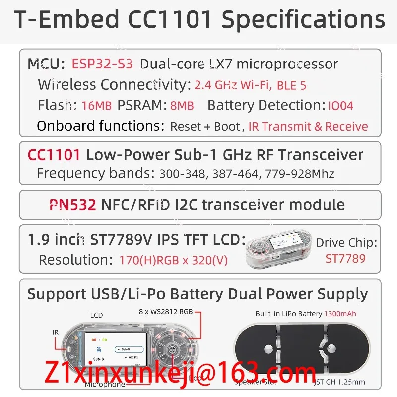 T-Embed CC1101 ESP32-S3 Nfr24 433/868/915 Mhz Black Rf Transceiver Rfid I2c Usb Wireless Module Bruce