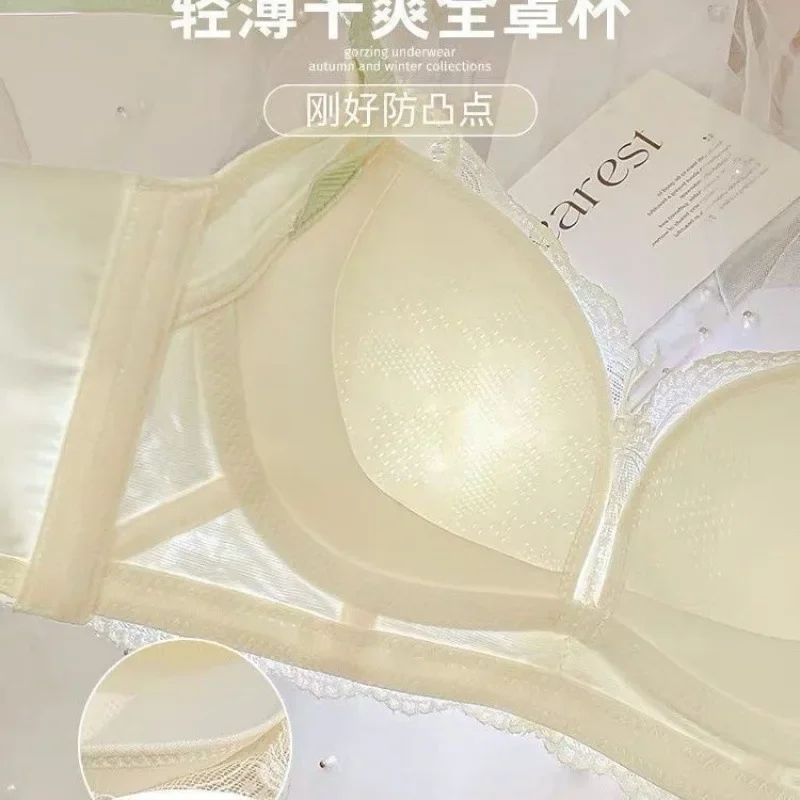 PLUS-ขนาดชุดชั้นในผู้หญิงบางหน้าอกใหญ่ปรับ Bra ไม่มี Underwire ฤดูร้อน Lace Gathering