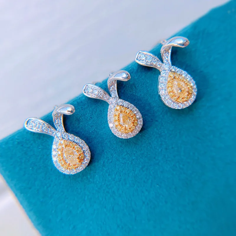 S925 Sterling Silver Necklace Canary Yellow Diamond Bunny Necklace Classic Envelope Playful