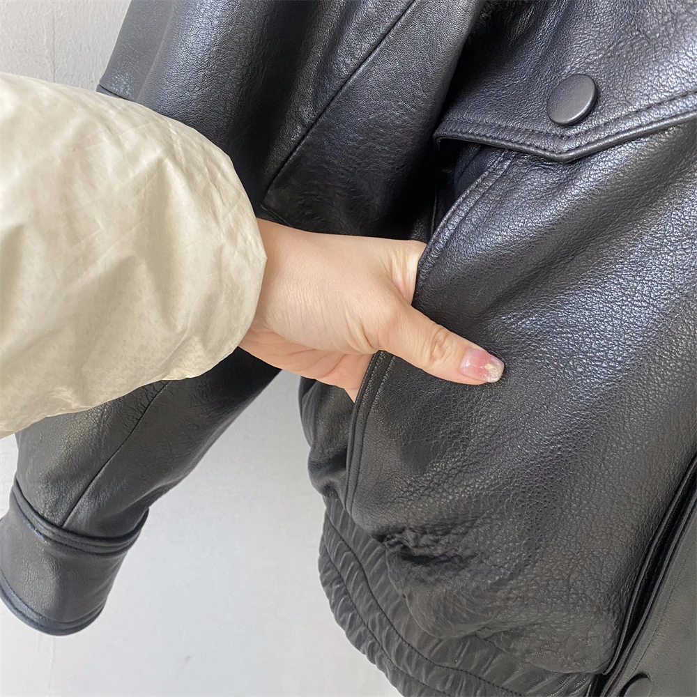 Jxwatcher 여성용 대형 진짜 가죽 자켓 숙녀 빈티지 정품 가죽 코트 봄 가을 양피 코트 여성 2025 신규