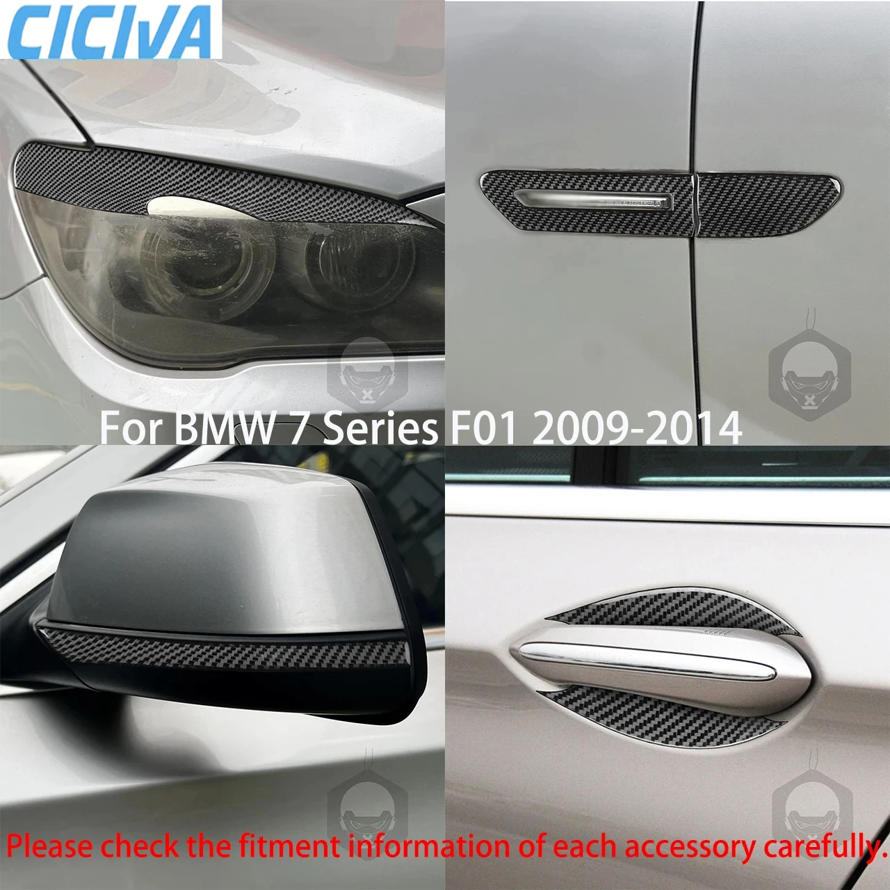 For BMW 7 Series F01 Exterior Accessories 2009-2014 Headlight Lamp Brow Door Handle Rearview Mirror Carbon Fiber Stickers Trim