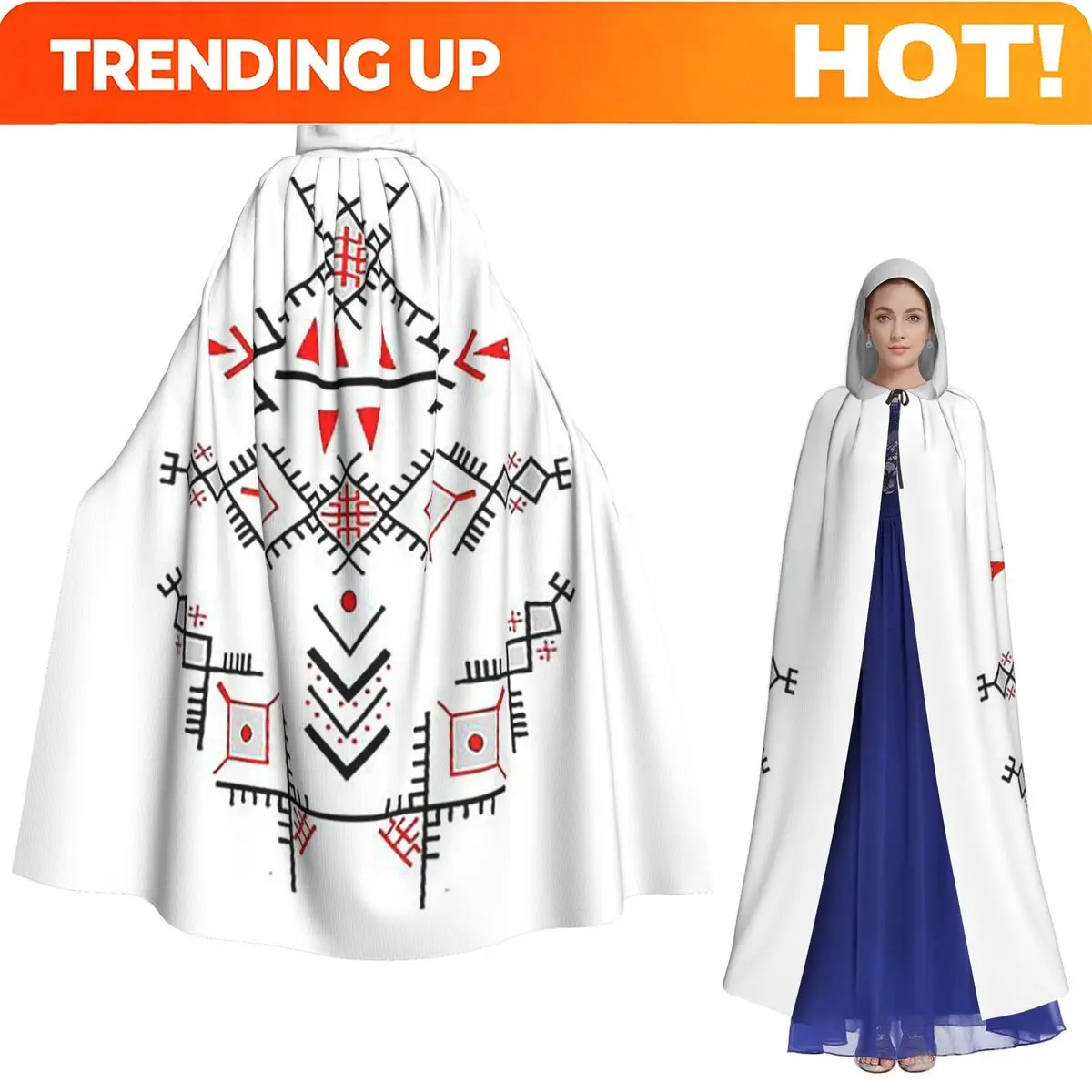 Customization Kabyle Jewelry Amazigh Morocco Long Hooded Cloak Witch Medieval Costume Cosplay Cape HalloweenCoat Adult Unisex