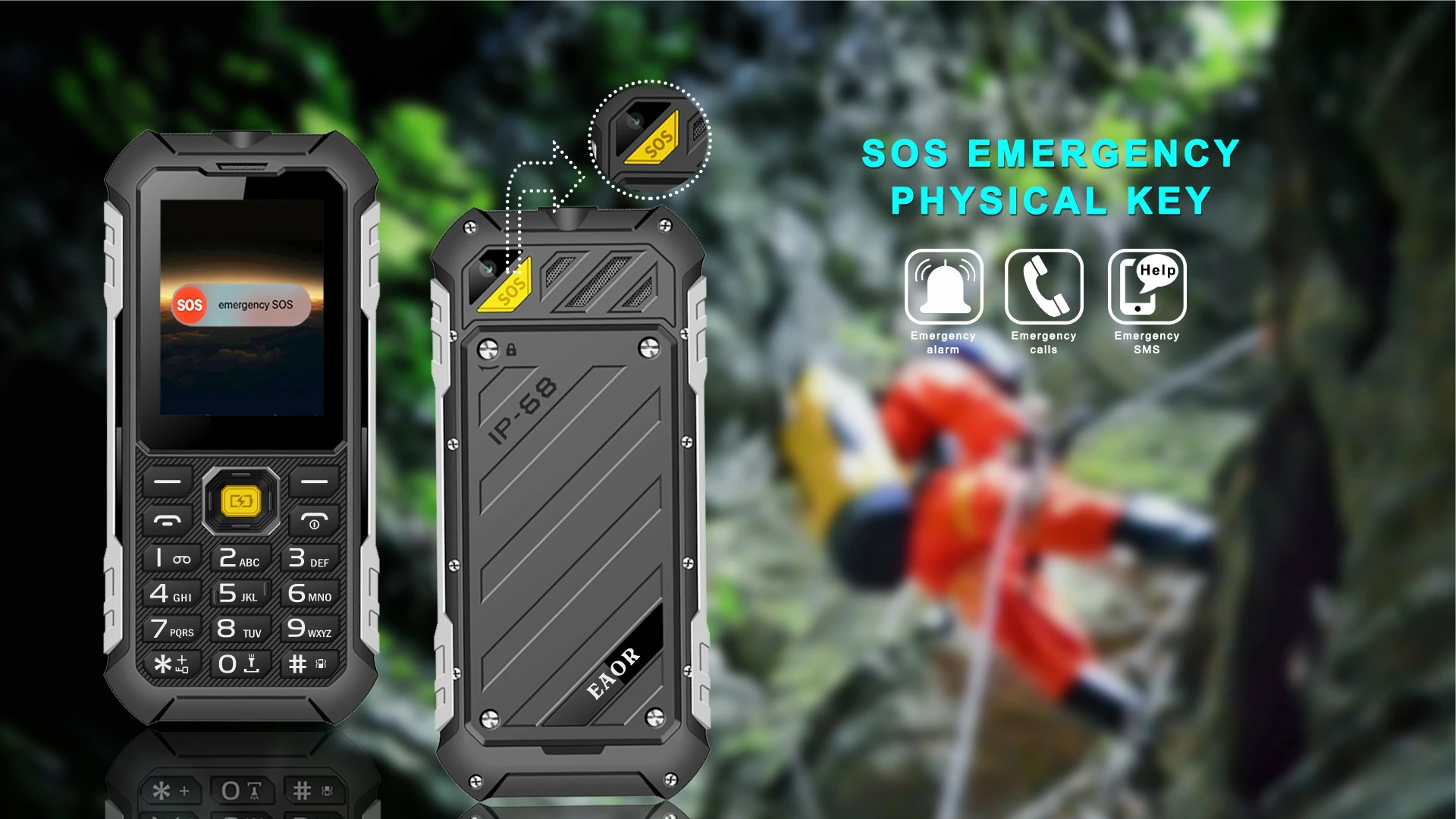 EAOR 4G Feature Keypad Phone Waterproof Rugged 4500mAh Power Bank High Brightness Torch Volume Side Key SOS One Click Dialing