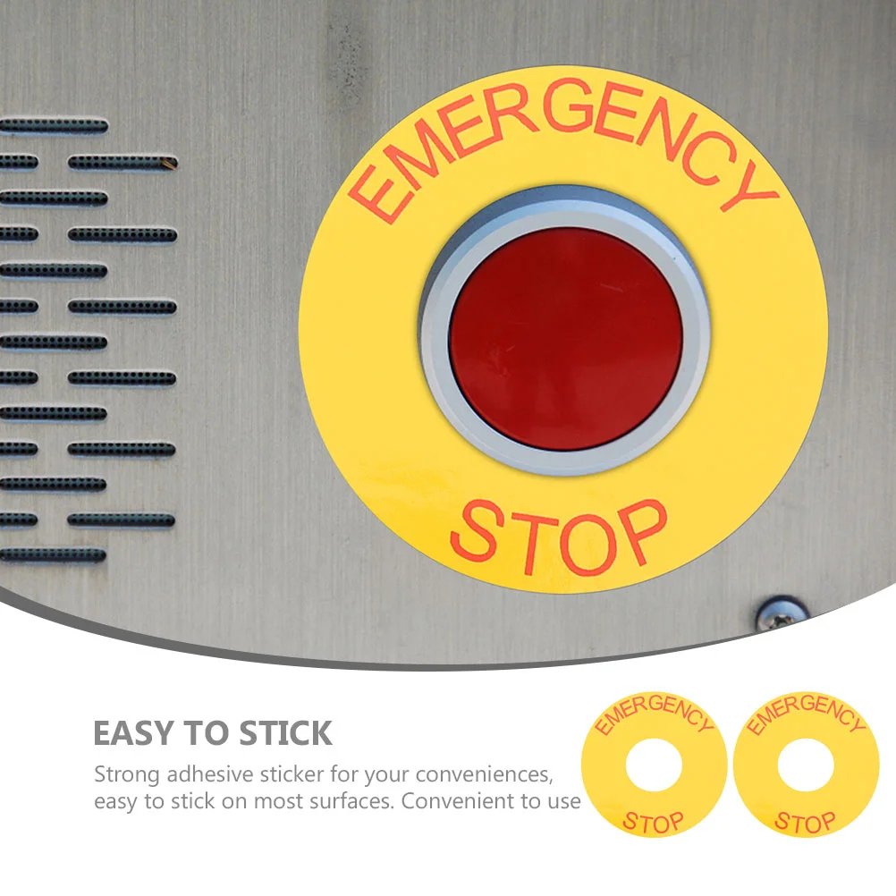 Emergency Stop Sign Label Sticker, água à prova decalques, PVC Equipamento, Aviso, 2 pcs