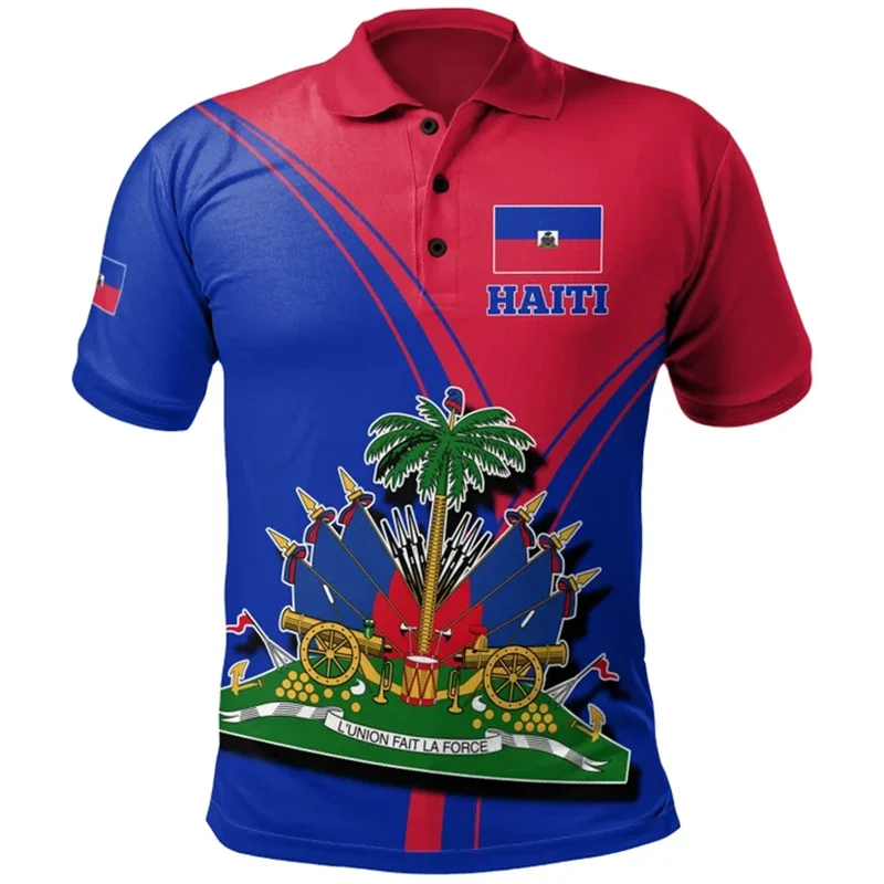 Harajuku 3D The-Republic Of Haiti Tribal Flag Printing Polo Shirt Ethnic Haiti Emblem Graphic Polos Men Fashion Polo Shirts Tops