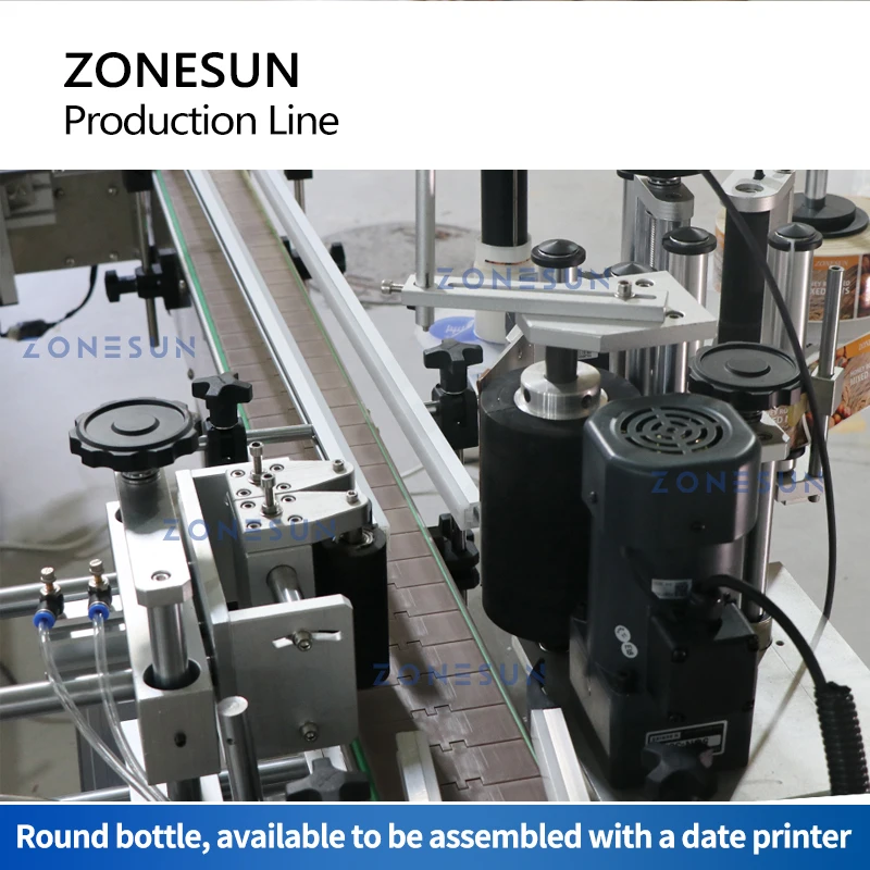 ZONESUN Production Line Magnetic Pump Liquid Filling Cap Screwing Round Bottle Labeling Machine Feeder Unscrambler ZS-FAL180D6