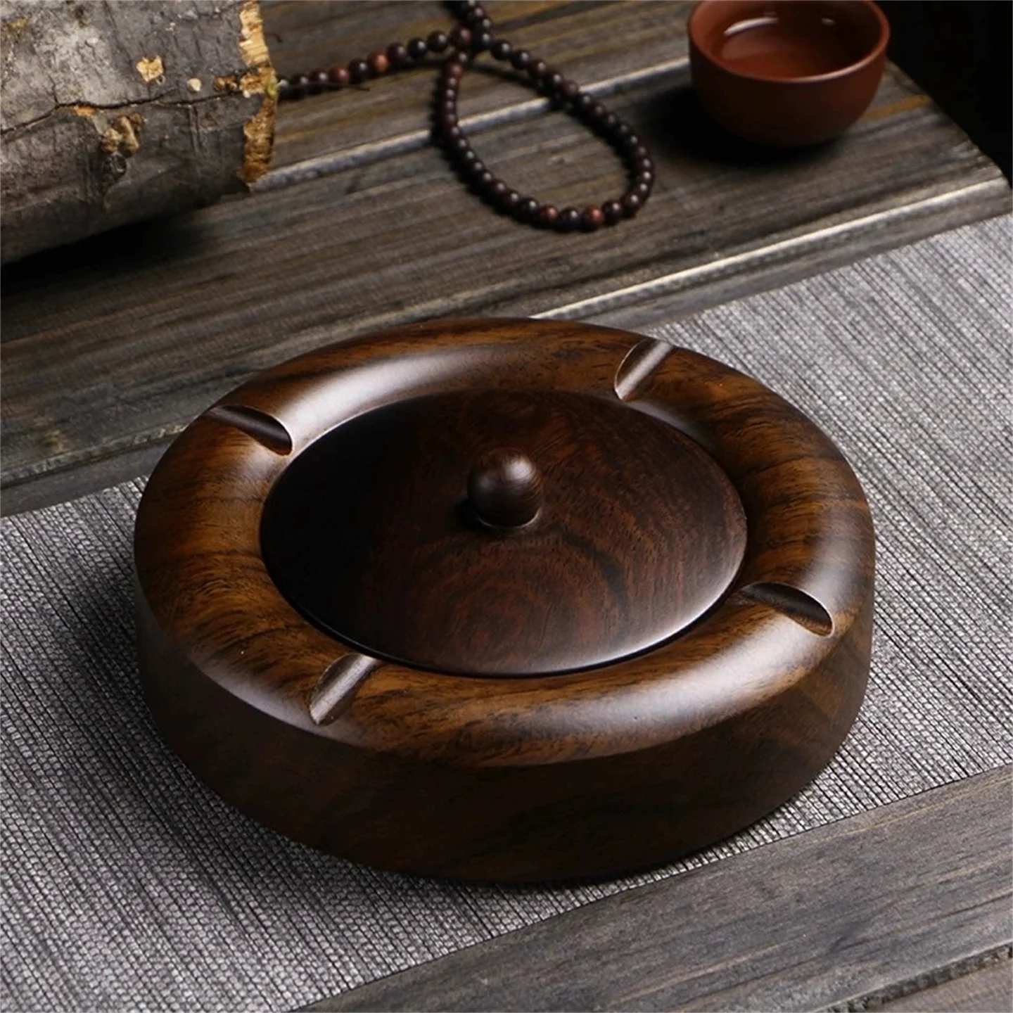 

Ebony Solid Wood Ashtray With Lid Large Creative Personality Chinese Style Home Office Ashtray Retro Simple Wood