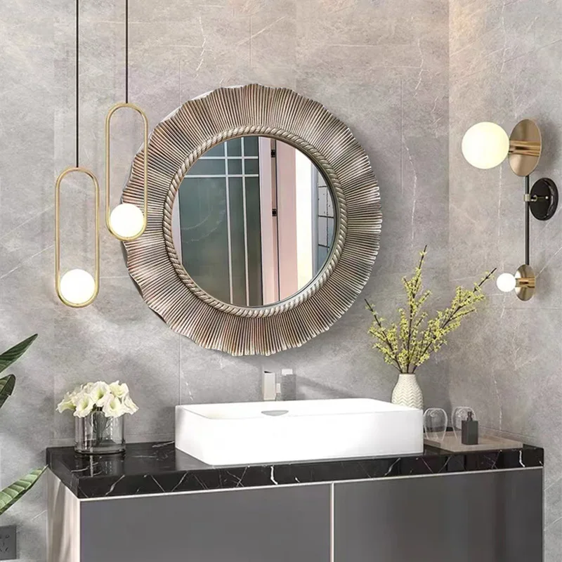 

Retro positive round European mirror American decorative mirror frame bathroom living room entrance wall hanging