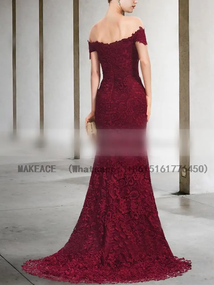 

Long Mermaid Burgundy Lace Mother of the Bride Dresses 2023 Women's Dresses for Party 2023 Wedding Party Dress