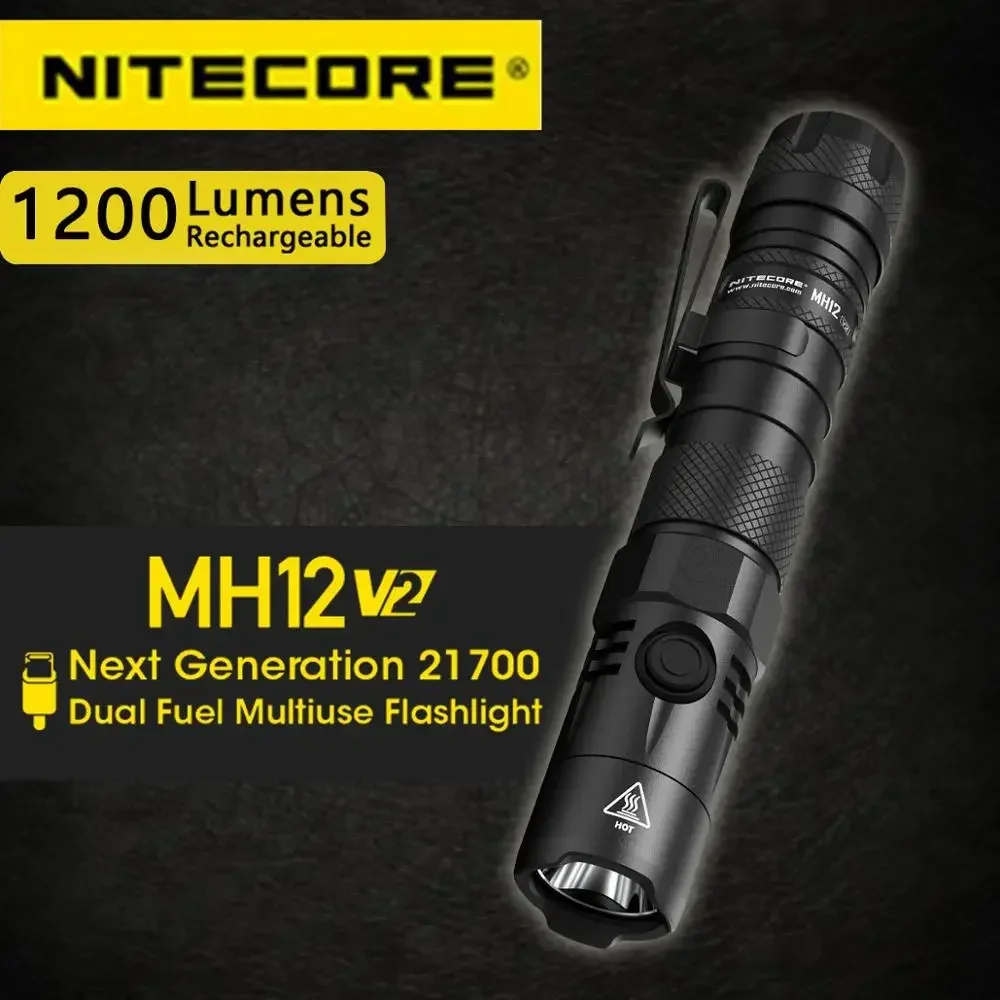 NITECORE MH12 V2 1200 Lumens  XP-L2 V6 LED USB-C Rechargeable Flashlight Include 5000mAh NL2150 Battery Outdoor Search Torch