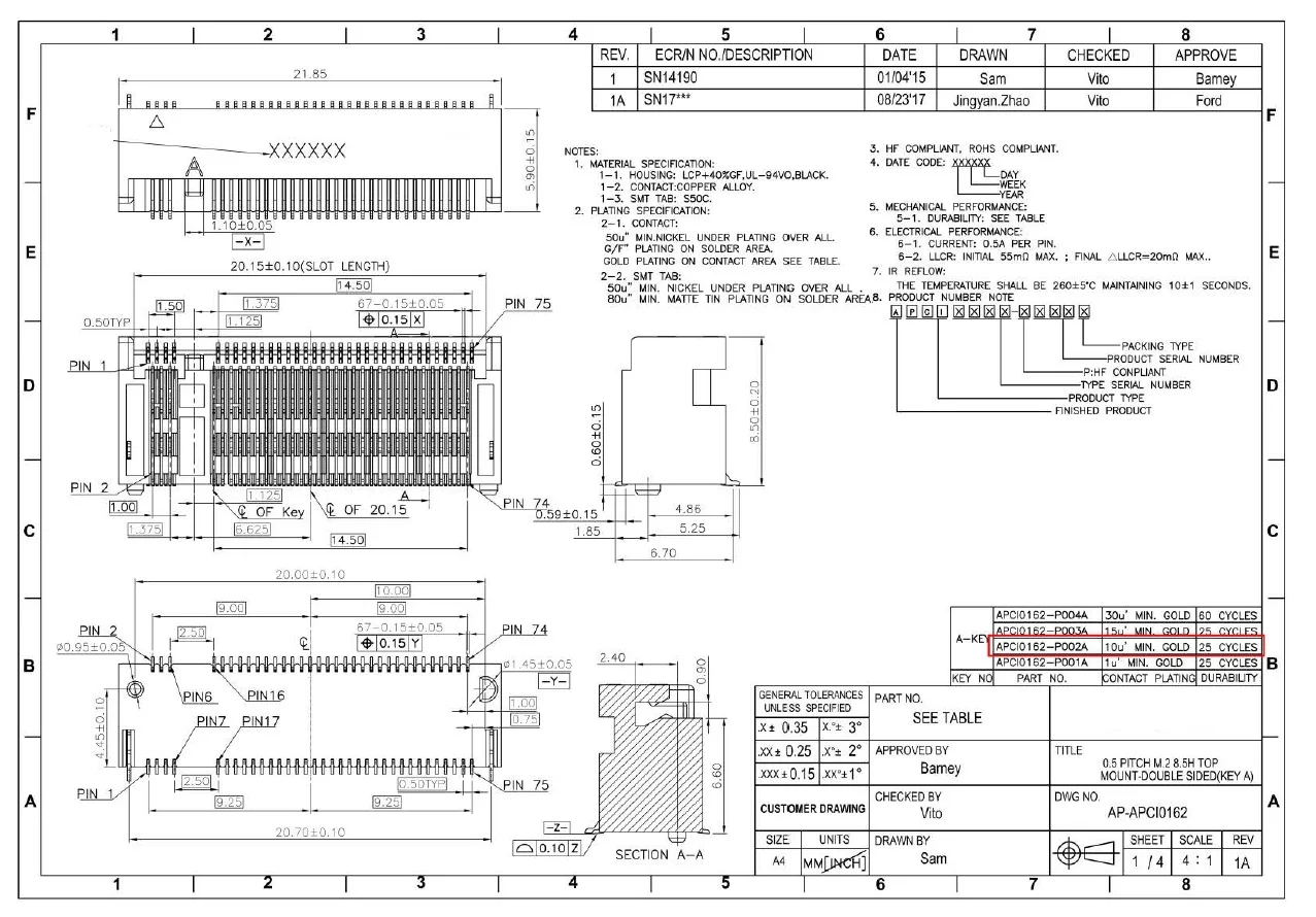 5 uds/APCI0161-P001A APCI0162-P001A interfaz M2/NGFF