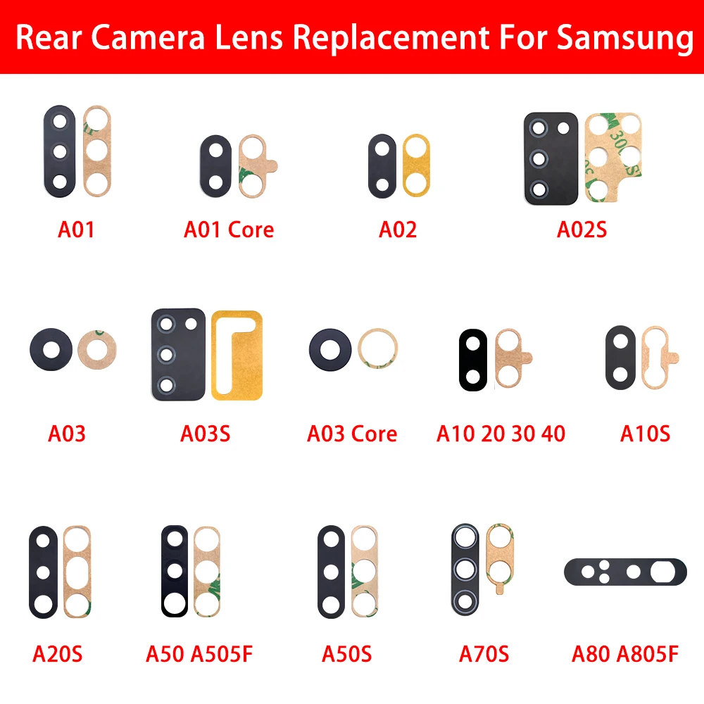 20 Pcs Rear Back Cover Camera Glass Lens For Samsung A03S A02S A01 A02 A03 A10 A20 A30 A40 A50 A70 A70S A80 A03 Core With Glue