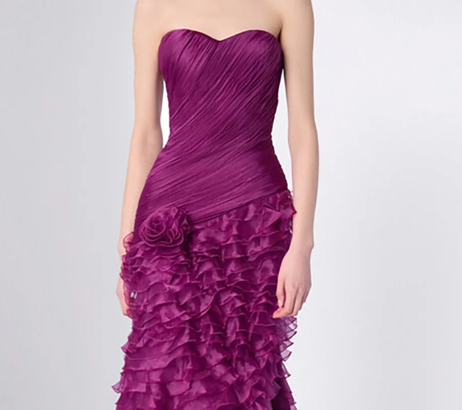 セクシーなマーメイドイブニングドレスプリーツオーガンザロングウエディングドレス恋人スイープトレインパーティードレスサイドジッパーカスタムメイドを受け入れる