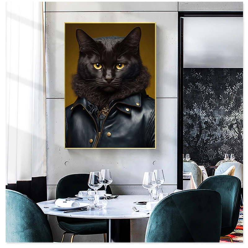 Animals in Jacket Art Canvas Classical Paintings Posters and Prints Elephant Dog Cat Seal on The Wall Art Picture Home Decor