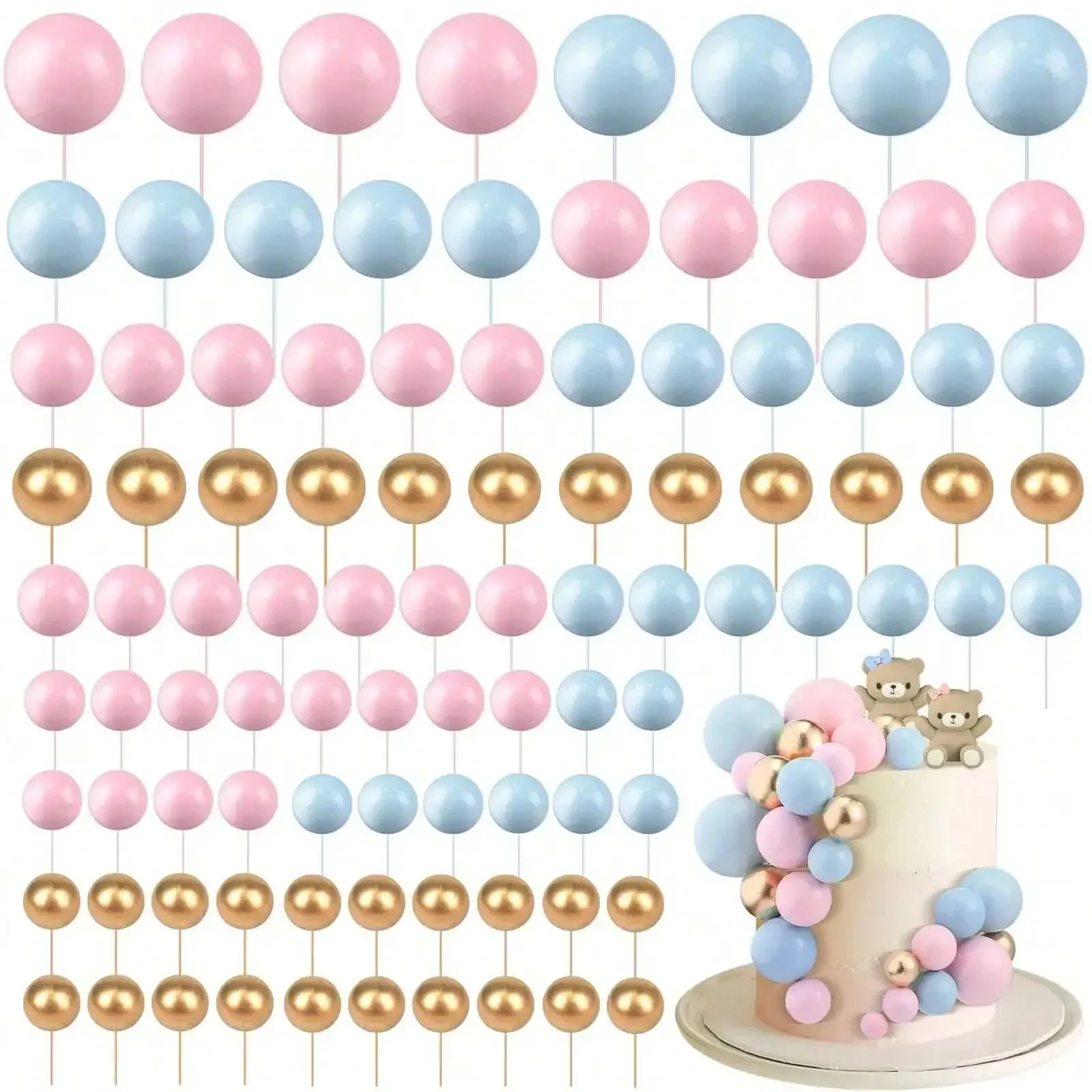 68Pcs Balls Cake Topper Decorations Balloon Foam Cake Balls Decorations for Birthday Party Wedding Anniversary Cake Decorating view 5