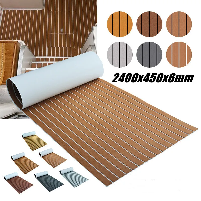 

2.4m Self-Adhesive EVA Foam Boat Marine Flooring Faux Teak Decking Sheet Striped Yacht Mat Brown Gray 2400x450x6mm