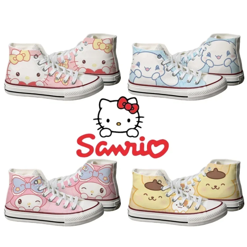 Kawaii Sanrio Hello Kitty My Melody Canvas Shoes Cartoon New Summer Thin High-Top Sneakers Students Versatile Casual Shoes