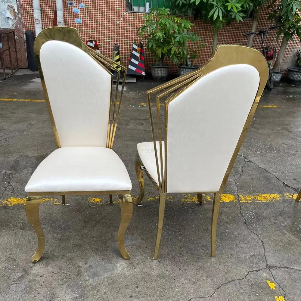 FSDKX Modern Gold High Back Dining Chair Factory Direct Wholesale Stainless Steel Furniture Stackable For Hotels And Weddings