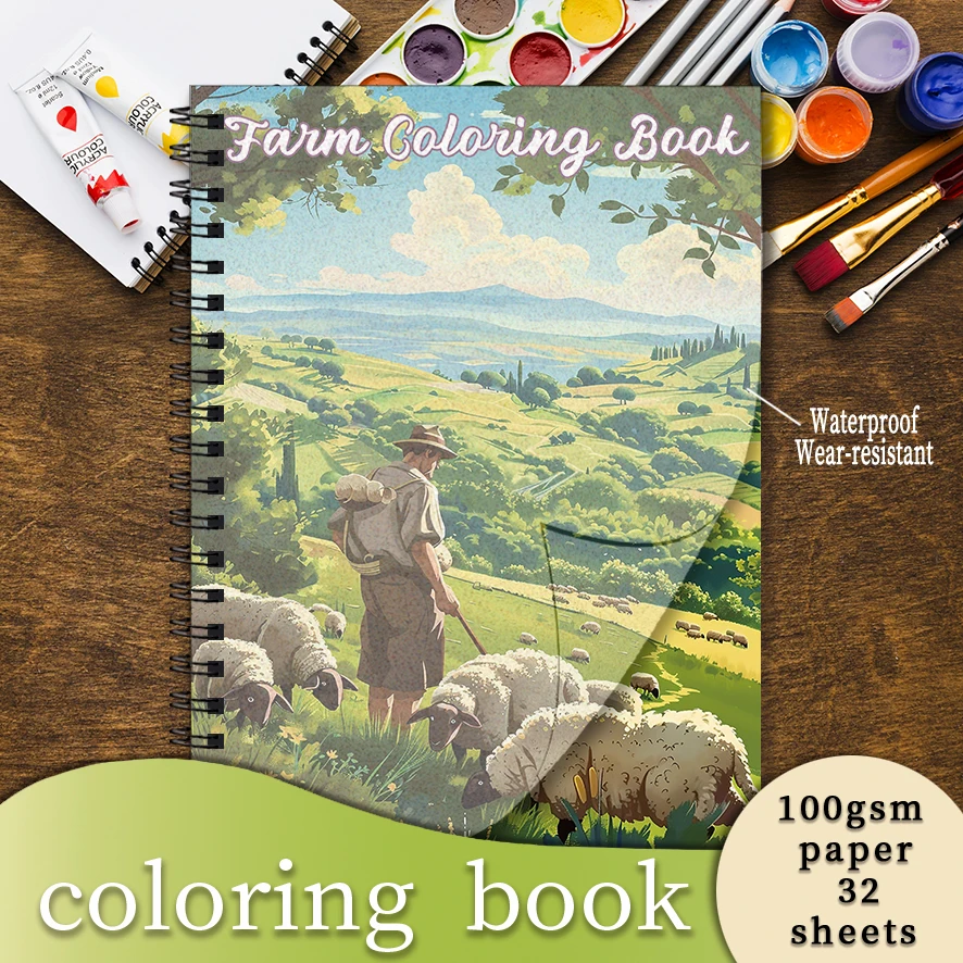 

Relaxing Farm Time Adult Coloring Book - 8.3x 11.2 Inch 32 Page Coloring Book - Helps Reduce Stress and Ease Emotions