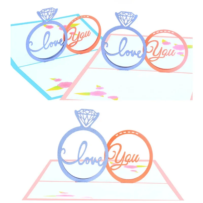 1pcs Diamond Ring 3D Creative Greeting Card Blessings for Wedding Party Card Valentine's Day Message Gift Decoration Small Card