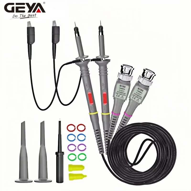 GEYA 2 Pcs 100 MHz Oscilloscope Probe 1X/10X Adjustable Attenuation Switch BNC Clip Test Lead Input Voltage10:1 Scope Probe Kit