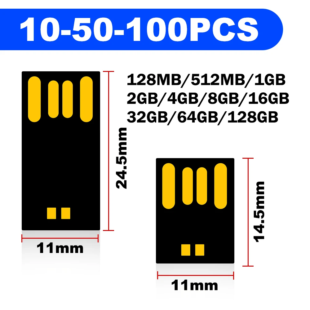 

10/30/50/100pcs USB Chip2.0 Flash Drive 8GB Black Memory Stick Pen Drive Short Long Board Semi-finished Chip Factory Wholesale