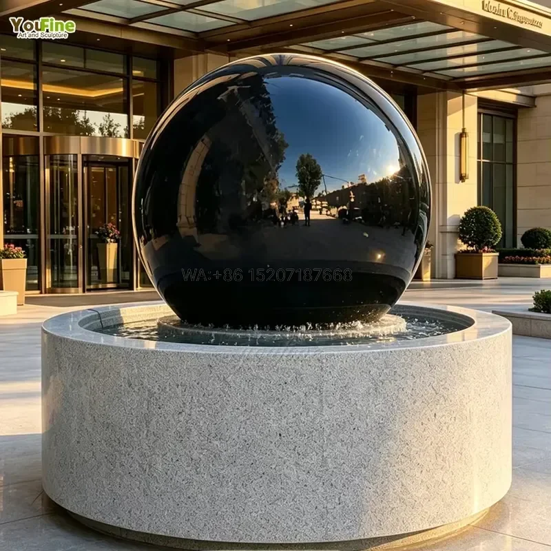 Wmwmnu Polished Black Granite Sphere Fountain Outdoor Water Feature Modern Commercial Landscape for Luxury Hotel Villa