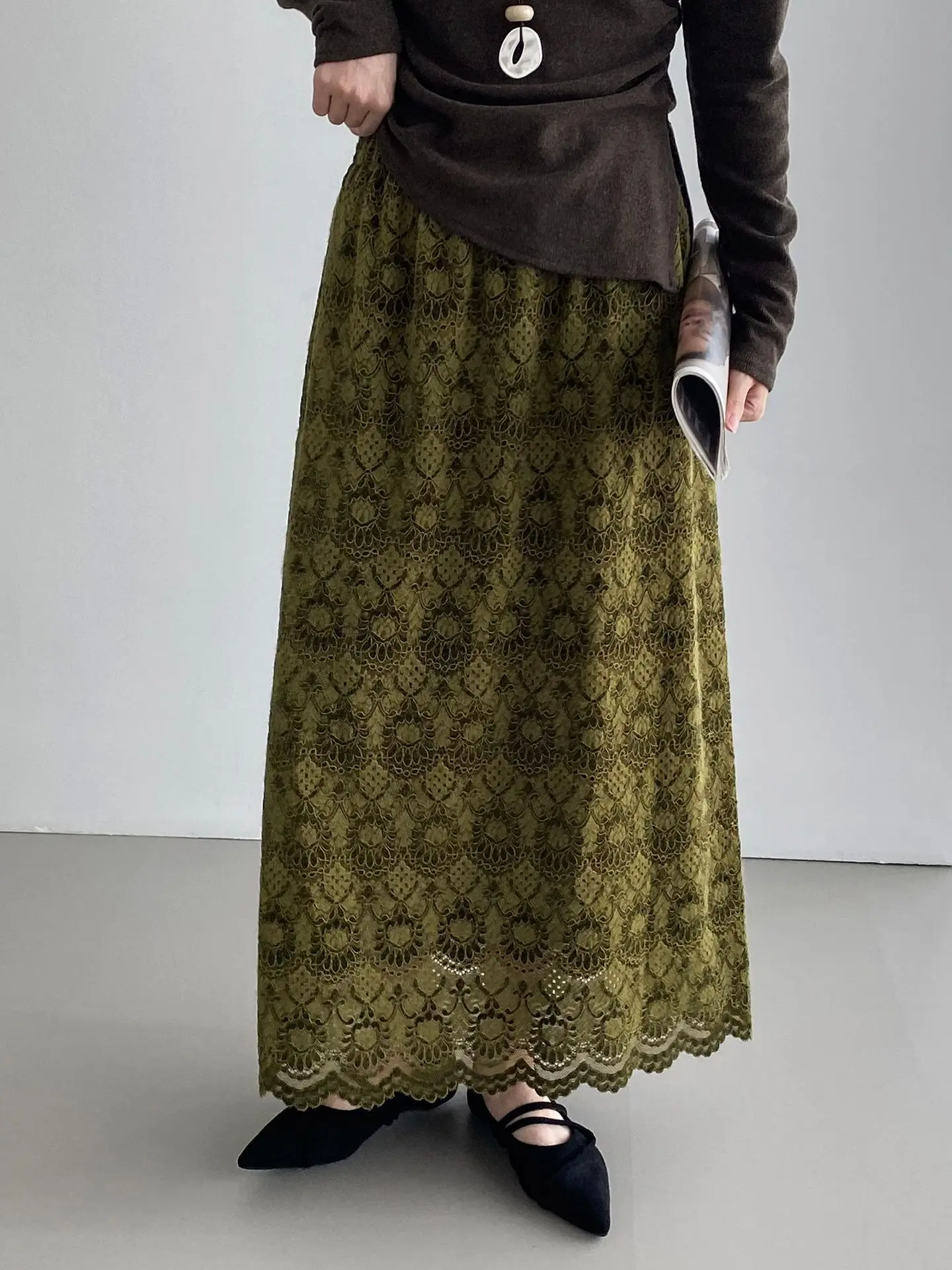 Lace Patchwork Skirt for Women, High Waist Slimming and Versatile A-line Straight Skirt