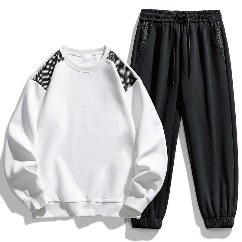 New sweatshirt suit for men spring and autumn casual sportswear crewneck long-sleeved top bunched foot nine-point pants