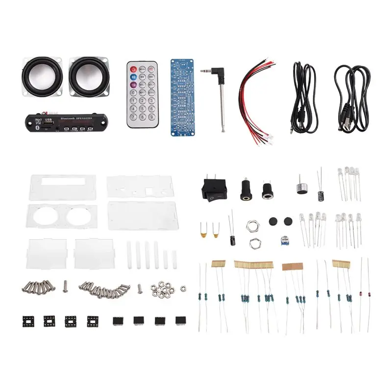 A96T FM Radio DIY Bluetooth Speaker Kit 87.5-108.0Mhz Music Spectrometer Soldering Project Practice Kit U Disk TF