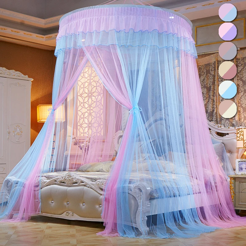 

Bed Canopy Double Colors Hung Mosquito Net Princess Bed Tent Curtain Foldable Canopy On The Bed Elegant Fairy Lace Dossels D30