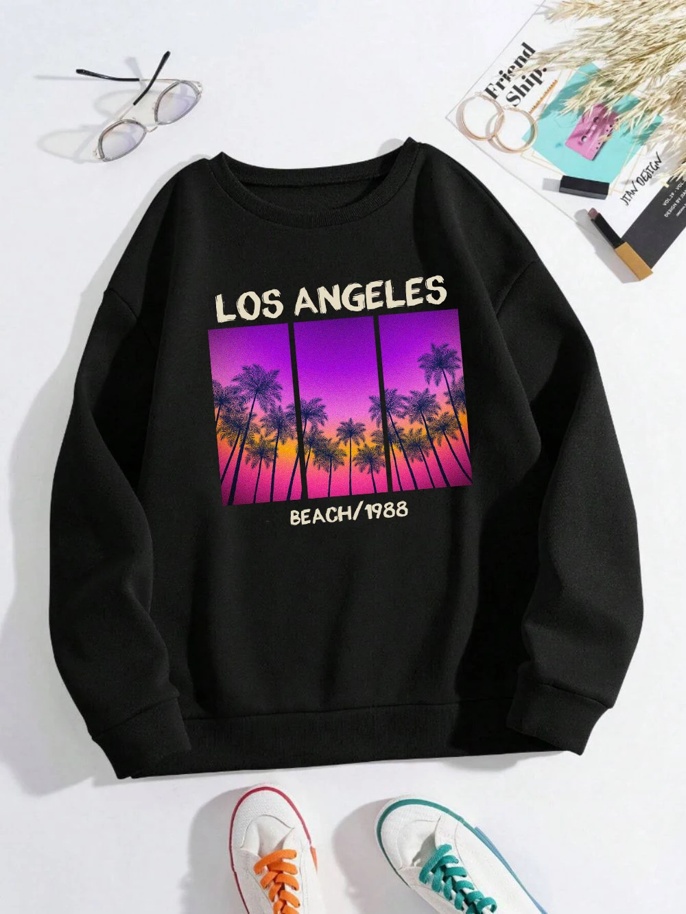 Autumn Winter Men Woman Pullover Los Angeles Beach Printing Hoodie Warm Fleece Crewneck Comfortable Sweatshirt Street Clothing