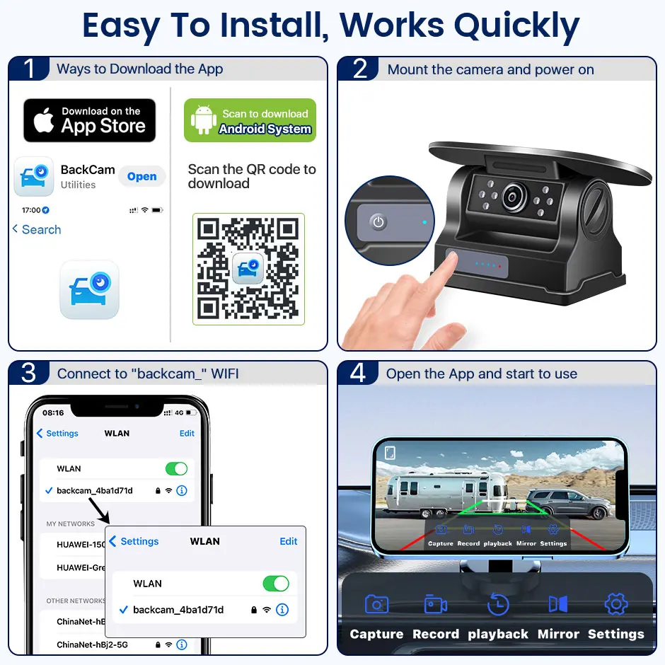 GreenYi 5G WiFi HD كاميرا سيارة تعمل بالطاقة الشمسية 100 متر قاعدة مغناطيسية لاسلكية AI إنذار النقطة العمياء احتياطية للحافلة فان شاحنة RV الرؤية الخلفية الأمامية