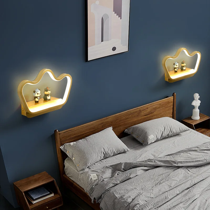 Modern Minimalist Golden Paint Metal LED Wall Lamp Children's Bedside Decor Three-tone Lighting Dimming Crown Sconce Fixture