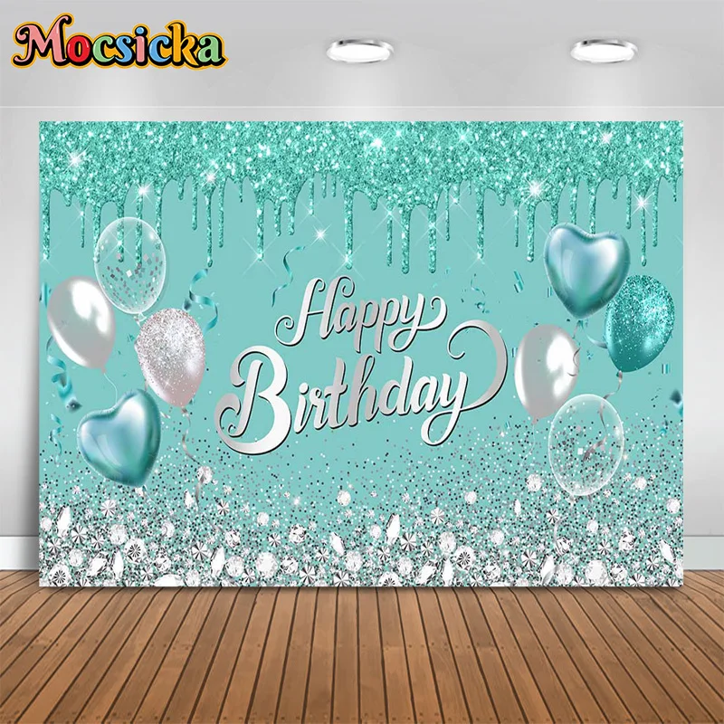 

Mocsicka Photography Background Blue Balloon Diamond Glitter Backdrop Decor Princess Girl Birthday Party Kids Photo Studio