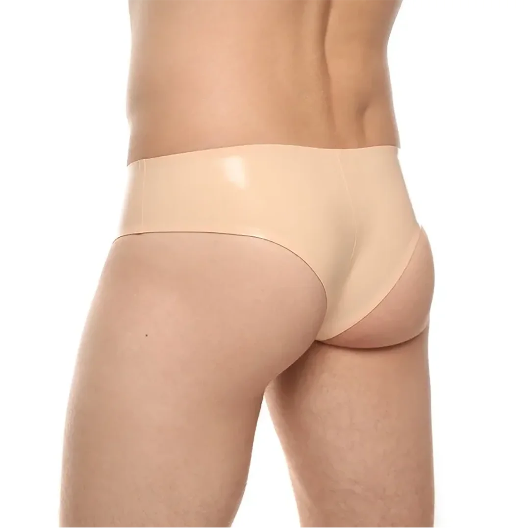 Latex Rubber Man Shorts Thong Fetish Underwear Panties with Front Crotch Zip Handmade S-LPM149